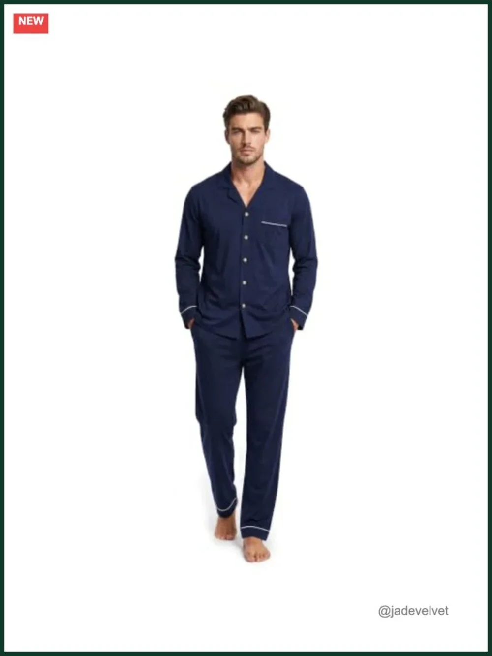 100% Cotton Pajama Set Long Sleeve Button Down Sleepwear for Men
